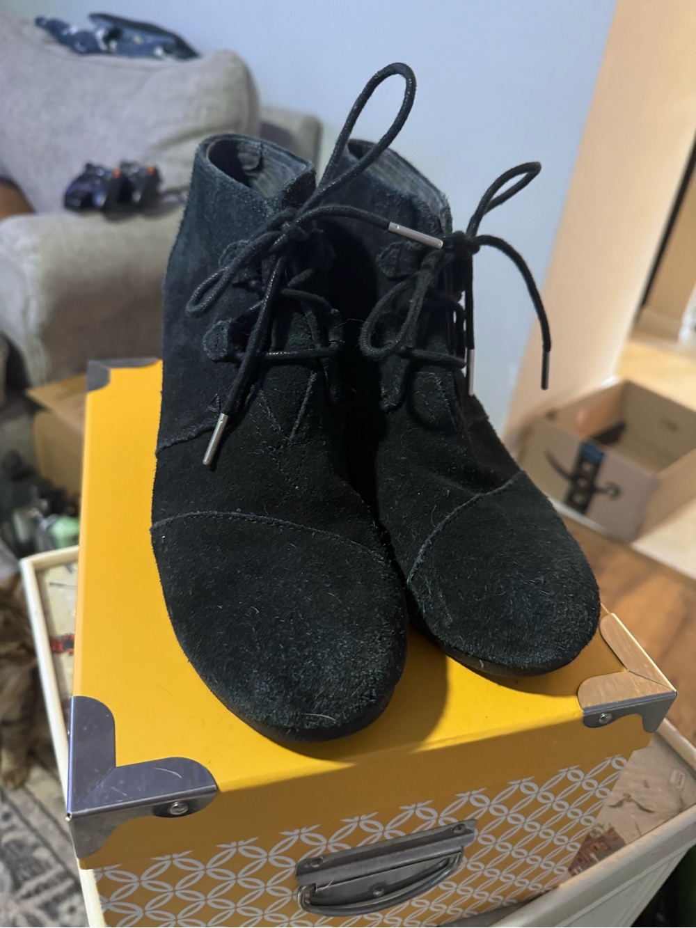 Toms Black Suede Lace-Up Ankle Boots